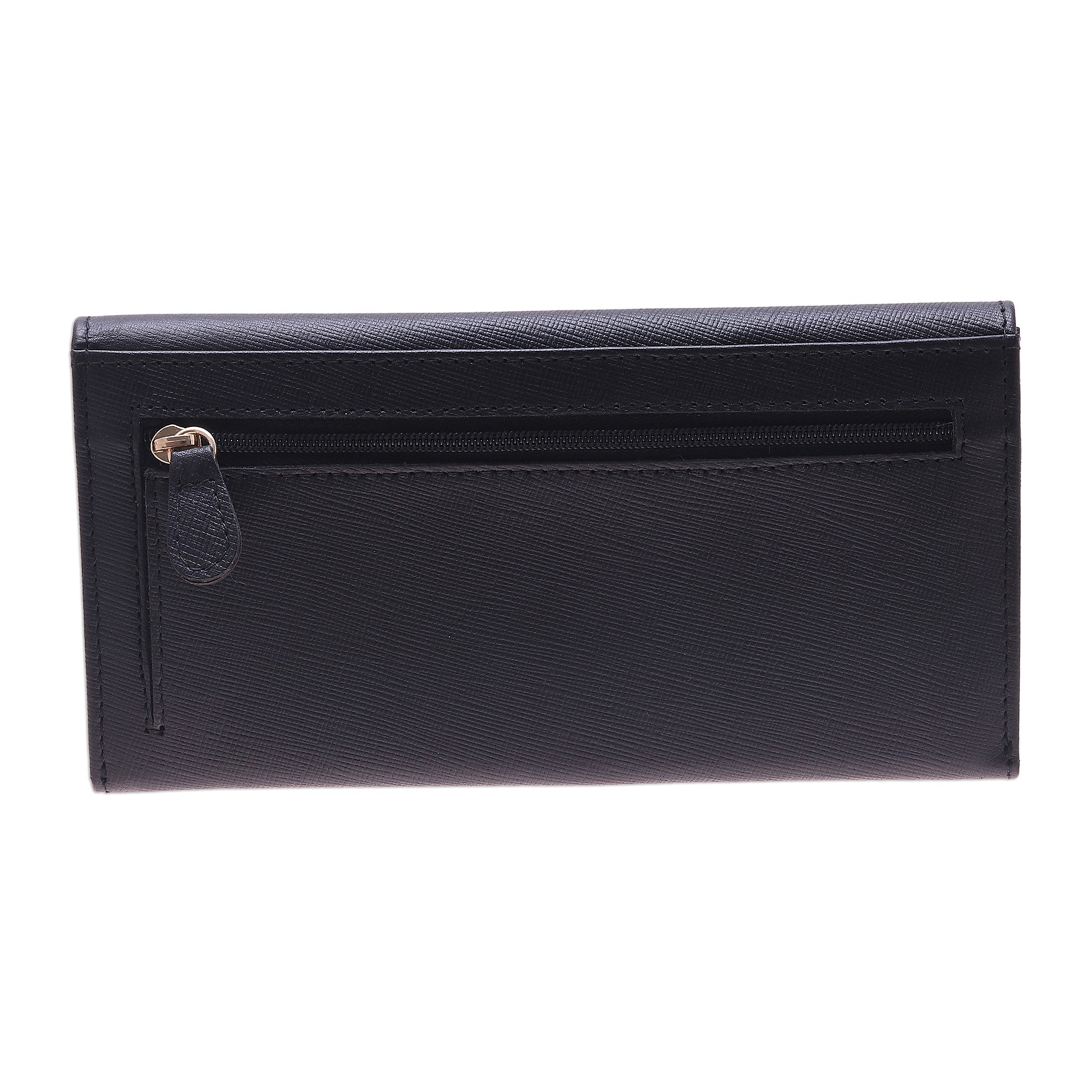 Handmade Leather Wallet in Black from India Stylish Woman in Black