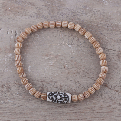 Stretch-Armband aus Knochenperlen - Handgefertigtes Stretch-Armband aus beigem Büffelknochen mit Perlen