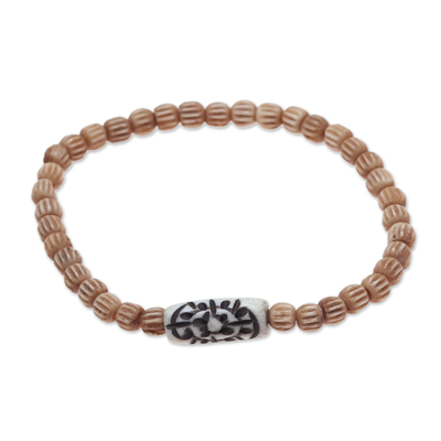Stretch-Armband aus Knochenperlen - Handgefertigtes Stretch-Armband aus beigem Büffelknochen mit Perlen