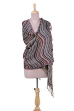 Viscose blend shawl, 'Mystical Waves' - Jacquard Wave Pattern Viscose Blend Shawl from India