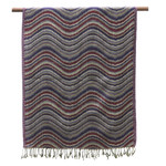 Viscose blend shawl, 'Mystical Waves' - Jacquard Wave Pattern Viscose Blend Shawl from India