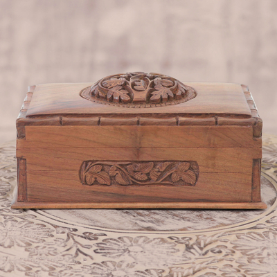 Wood jewelry box, 'Chinar Dome' - Handcrafted Walnut Wood Jewelry Box from India