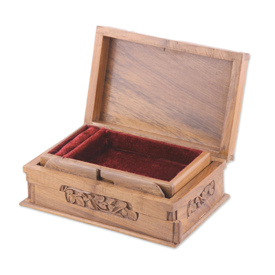 Wood jewelry box, 'Chinar Dome' - Handcrafted Walnut Wood Jewelry Box from India