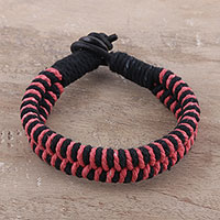 Cotton and leather wristband bracelet, Carnation Stripes