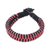 Cotton and leather wristband bracelet, 'Carnation Stripes' - Carnation and Black Cotton and Leather Wristband Bracelet