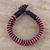 Cotton and leather wristband bracelet, 'Carnation Stripes' - Carnation and Black Cotton and Leather Wristband Bracelet