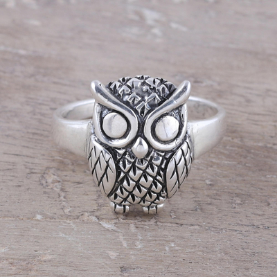 Sterling Silver Owl Diamond Ring