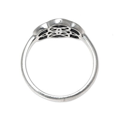 Sterling silver cocktail ring, 'Floral Illusion' - Geometric Sterling Silver Cocktail Ring from India