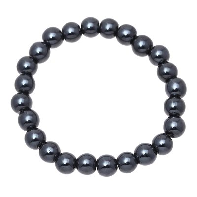 Hematite beaded stretch bracelet, 'Magical Evening' - Handmade Hematite Elastic Beaded Bracelet from India