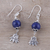 Lapis lazuli dangle earrings, 'Lotus Passion' - Lapis Lazuli Lotus Dangle Earrings from India (image 2b) thumbail