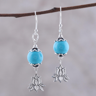 Sterling silver dangle earrings, 'Lotus Passion' - Sterling Silver Lotus Flower Dangle Earrings from India
