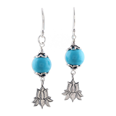 Sterling silver dangle earrings, 'Lotus Passion' - Sterling Silver Lotus Flower Dangle Earrings from India
