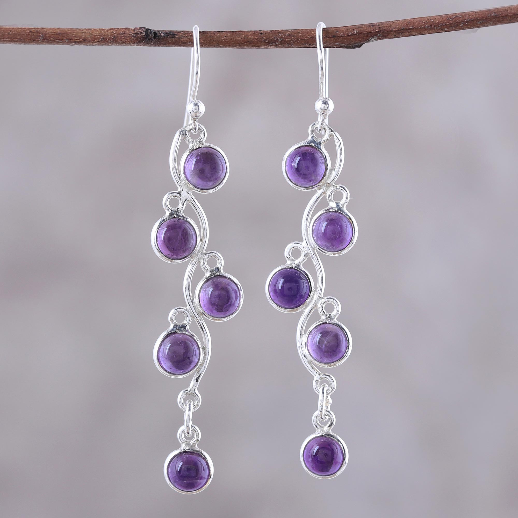 Sterling Silver and Amethyst Dangle Earrings from India - Juicy Vine |  NOVICA