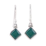 Onyx dangle earrings, 'Happy Kites in Green' - Square Green Onyx Dangle Earrings from India