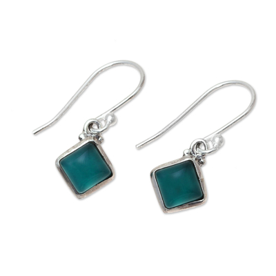 Onyx dangle earrings, 'Happy Kites in Green' - Square Green Onyx Dangle Earrings from India