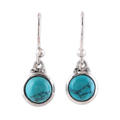 Composite turquoise dangle earrings, Happy Gleam' - Composite Turquoise and Sterling Silver Dangle Earrings