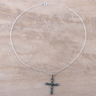 Halskette mit Anhänger aus Sterlingsilber - Halskette mit Kreuz aus 925er-Sterlingsilber und zusammengesetztem Türkis
