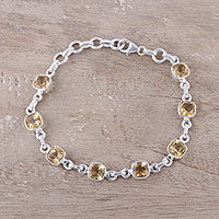 Citrine link bracelet, 'Golden Glitz' - 16 Carat Citrine and Sterling Silver Link Bracelet