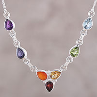 Multi-gemstone pendant necklace, 'Shimmering Harmony'