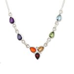 Multi-gemstone pendant necklace, 'Shimmering Harmony' - Multi-Gemstone Sterling Silver Chakra Necklace from India