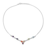 Multi-gemstone pendant necklace, 'Shimmering Harmony' - Multi-Gemstone Sterling Silver Chakra Necklace from India