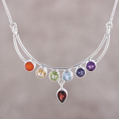 Multi-gemstone pendant necklace, Peaceful Crescent