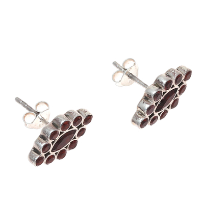Granat-Ohrringe mit Knöpfen - Handgefertigte Knopfohrringe aus Granat und Sterlingsilber