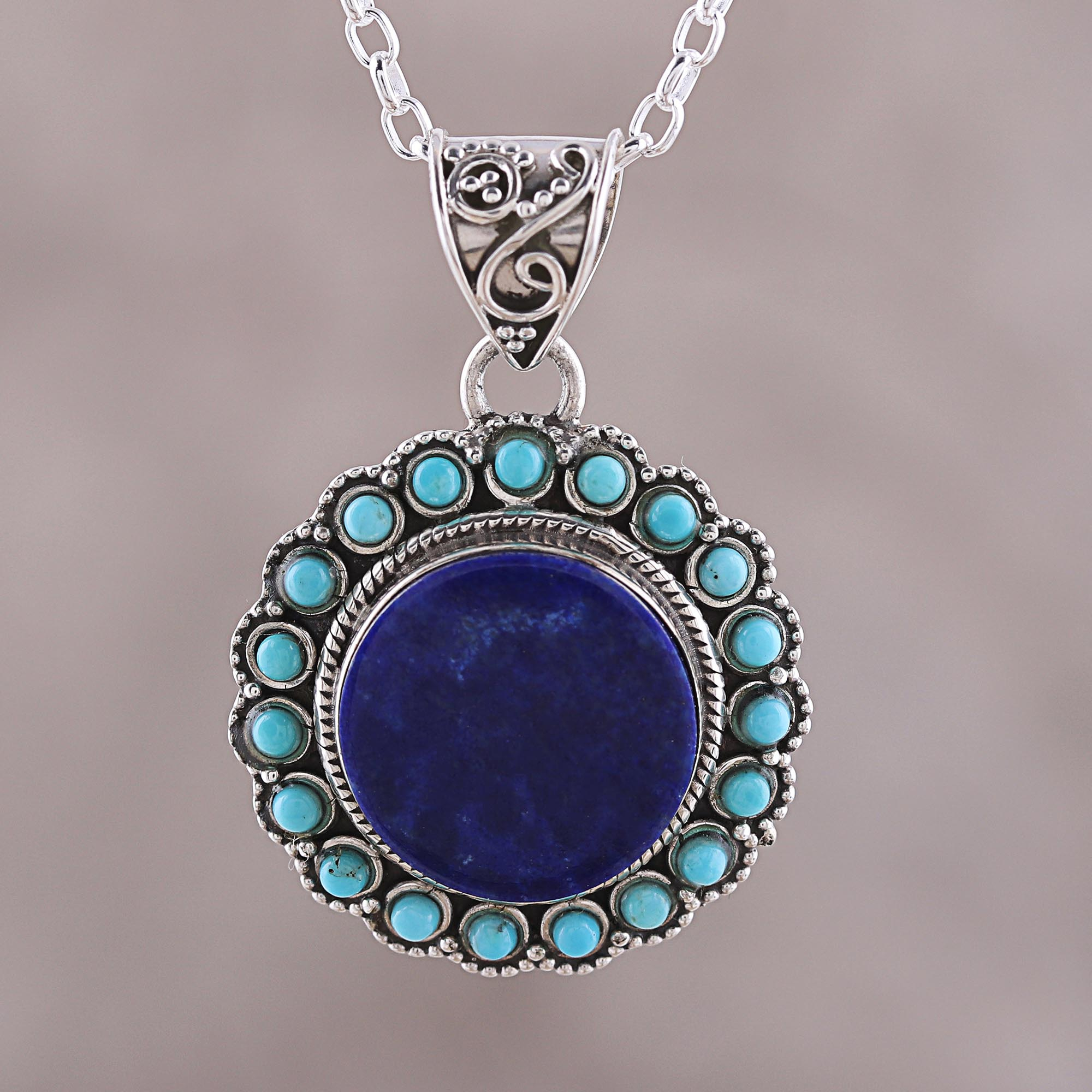 drop pendant turquoise pendant lapis lazuli necklace pendant turquoise necklace Lapis Lazuli and Turquoise Gold coated silver Necklace