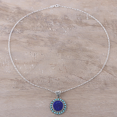 Collar colgante de lapislázuli - Collar con colgante de lapislázuli y turquesa compuesta