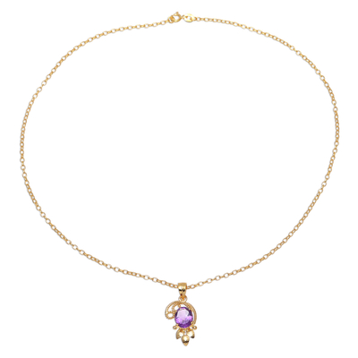 Gold plated amethyst pendant necklace, 'Glistening Lilac' - 22k Gold Plated Sterling Silver Amethyst Pendant Necklace