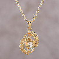 Gold plated citrine pendant necklace, 'Golden Sunbeam' - 22k Gold Plated Sterling Silver and Citrine Pendant Necklace