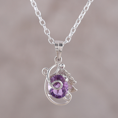Amethyst pendant necklace, 'Beaming Lilac' - Handcrafted Sterling Silver and Amethyst Pendant Necklace