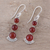 Carnelian dangle earrings, 'Triple Gleam' - Round Carnelian and Sterling Silver Dangle Earrings