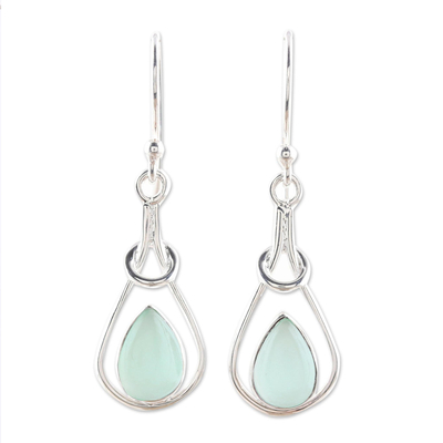 Drop-Shaped Blue Chalcedony Dangle Earrings from India