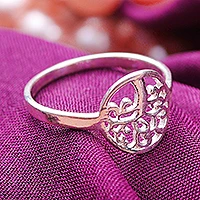 Featured review for Sterling silver band ring, Framed Tree