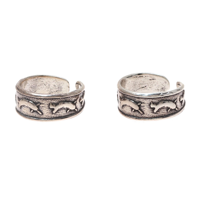 Sterling silver toe rings, 'Dolphin Parade' (pair) - Sterling Silver Dolphin Toe Rings from India (Pair)