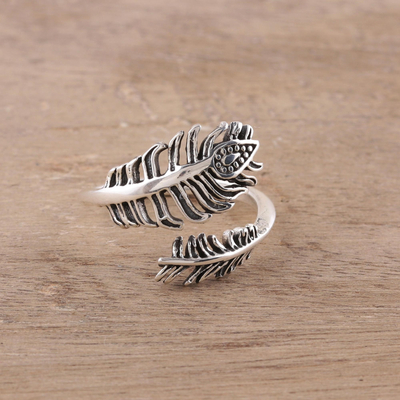 Sterling silver wrap ring, 'Feathery Touch' - Sterling Silver Feather Wrap Ring from India