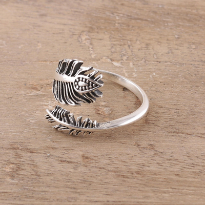 Sterling silver wrap ring, 'Feathery Touch' - Sterling Silver Feather Wrap Ring from India