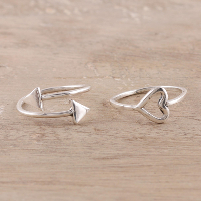 Sterling silver rings, 'Pierce My Heart' (pair) - Sterling Silver Rings from India (Pair)