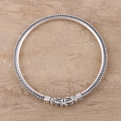 Sterling silver bangle bracelet, 'Elephant Dots' - Dot Pattern Elephant Sterling Silver Cuff Bracelet
