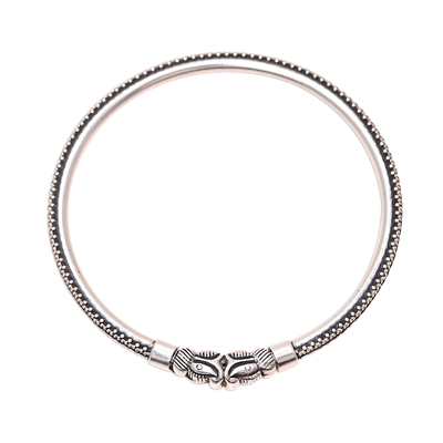 Sterling silver bangle bracelet, 'Elephant Dots' - Dot Pattern Elephant Sterling Silver Cuff Bracelet