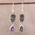 Amethyst dangle earrings, 'Owl Dance' - Amethyst Owl Dangle Earrings from India (image 2) thumbail