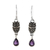 Amethyst dangle earrings, 'Owl Dance' - Amethyst Owl Dangle Earrings from India thumbail