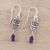 Amethyst dangle earrings, 'Owl Dance' - Amethyst Owl Dangle Earrings from India