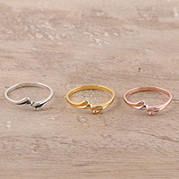 Gold plated, rose gold plated, and sterling silver band rings, 'Dog Bones' (set of 3)