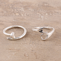 Sterling silver wrap rings, 'Handy' (pair) - Nail and Wrench Sterling Silver Wrap Rings from India (Pair)