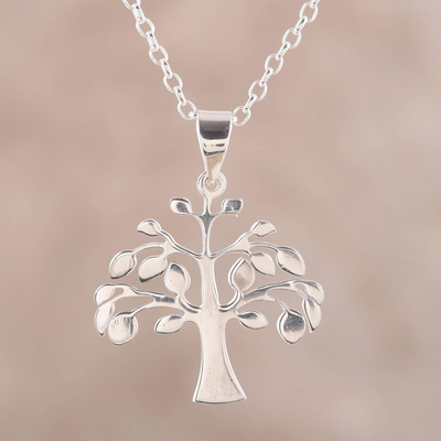 Collar con colgante de plata esterlina - Collar con colgante de árbol de plata esterlina de la India