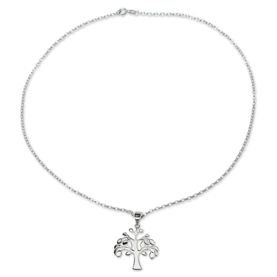 Sterling silver pendant necklace, 'Kalpvriksh Tree' - Sterling Silver Tree Pendant Necklace from India