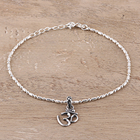 Sterling silver chain bracelet, 'Om Peace'