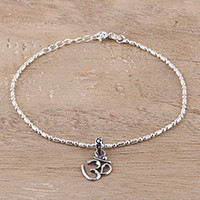 Pulsera de cadena de plata de ley - Pulsera de plata esterlina Om Charm de la India